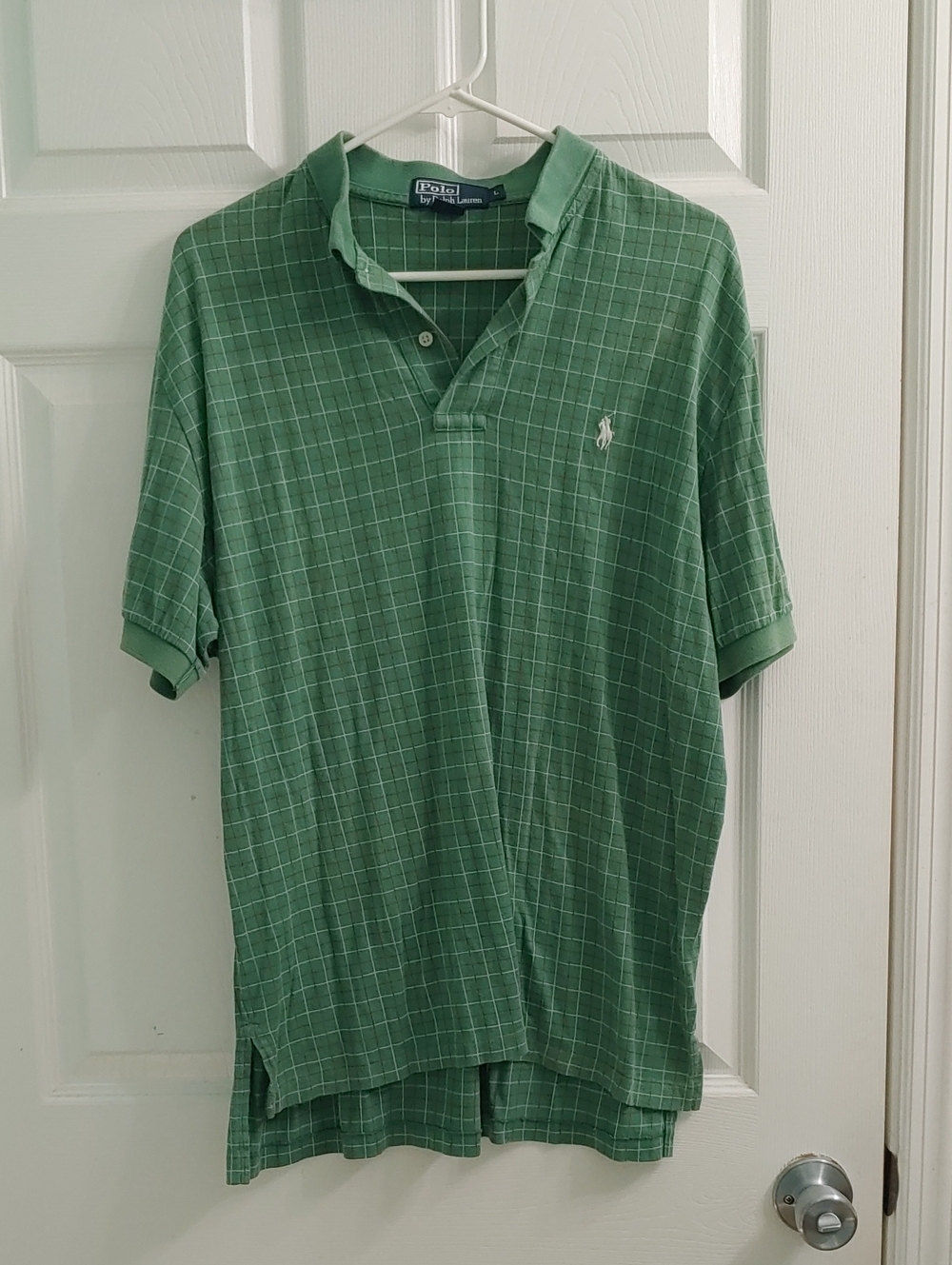 Vintage Polo Ralph Lauren Shirt Green Plaid Golf Polo Preppy Men's Size L